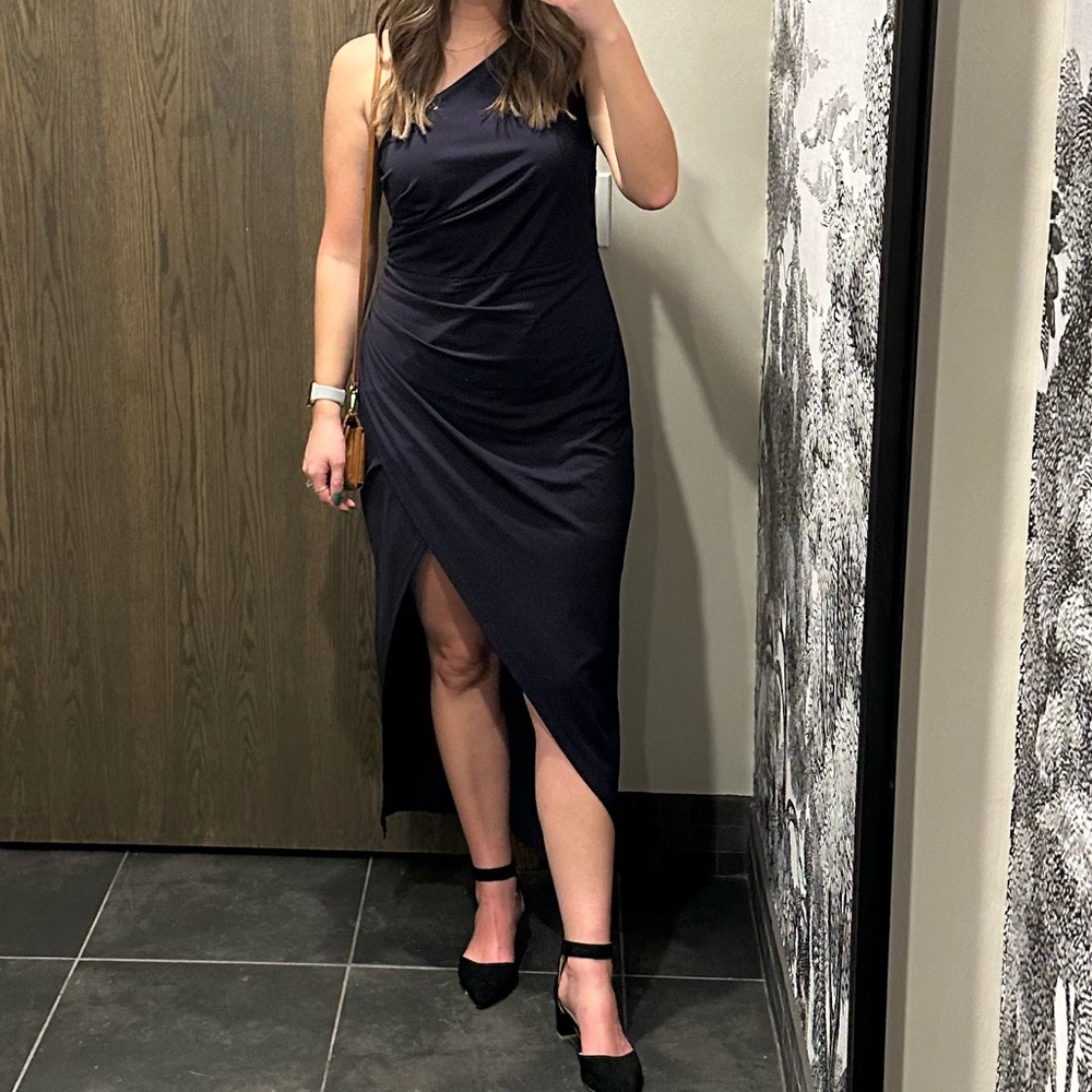 Navy Blue One Shoulder Long Cocktail Dress - XL